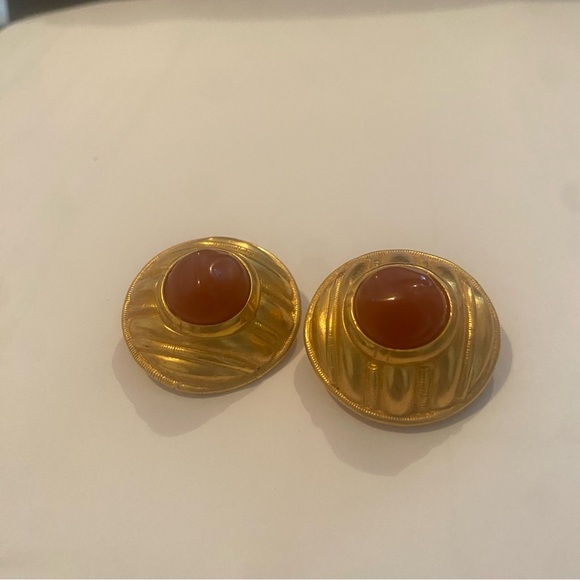 Vintage Gold and Brown Earrings - Picture 1 of 5